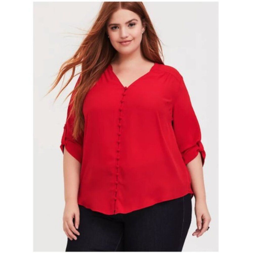 Torrid Harper Red Georgette Button Loop Blouse Si… - image 1